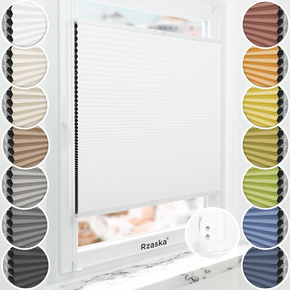 Inwazyjne plisy zaciemniające Rząska® na wymiar o strukturze plastra miodu kolekcja Honeycomb w kolorze Światło księżyca, białym z profilem białym.