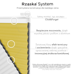 Rząska® Roleta na okno dachowe z uchwytami Risnifix do przykręcania, z kolekcji Honeycomb o struktorze plastra miodu w kolorze Rozbłysk słońca, żółtym.