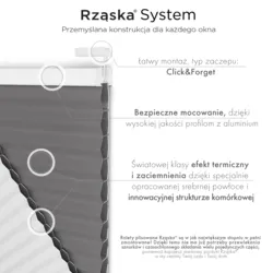 Bezinwazyjna roleta termoizolacyjna Rząska® na wymiar o strukturze plastra miodu kolekcja Honeycomb w kolorze Tango o zmierzchu, szarym z profilem białym.