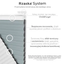 Bezinwazyjne plisy okienne Rząska® na wymiar o strukturze plastra miodu kolekcja Honeycomb w kolorze Siódme niebo, pastolowy błękit z profilem dębowym.