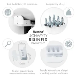 Inwazyjne rolety na okna Rząska® pod wymiar, uchwyty Risinfix do przykręcania, kolekcja Premium w kolorze Białe święto, białym z profilem białym.