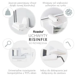 Bezinwazyjne rolety termoizolacyjne Rząska® na wymiar, uchwyty Risinfix do zaciskania na imbus, kolekcja Thermo w kolorze Ciemna noc, czarnym z profilem brązowym.