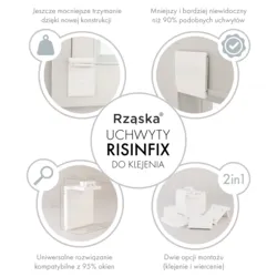 Bezinwazyjne rolety plisowane Rząska® na wymiar, uchwyty Risinfix do klejenia, kolekcja Premium w kolorze Śląski węgiel, czarnym z profilem antracytowym.