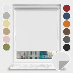 Roleta zaciemniająca Rząska® na wymiar, kolekcja Thermo, uchwyty bezinwazyjne i inwazyjne 2w1 w kolorze Płatek śniegu, białym z profilem białym.