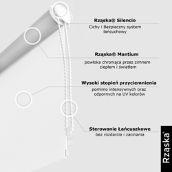 Roleta zaciemniająca Rząska® na wymiar, kolekcja Thermo, uchwyty bezinwazyjne i inwazyjne 2w1 w kolorze Płatek śniegu, białym z profilem białym.