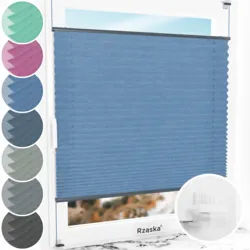 Bezinwazyjne plisy okienne Rząska® na wymiar, uchwyty Risinfix Incognito X do zaciskania, kolekcja Melange w kolorze Głębokie morze, niebieskim z profilem antracytowym.