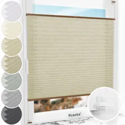 Bezinwazyjne plisy na okno Rząska® pod na wymiar, uchwyty Risinfix Incognito X do zaciskania, kolekcja Dolomite w kolorze Lekka kawa, beżowym z profilem dębowym.