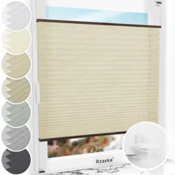 Bezinwazyjne plisy na okno Rząska® pod na wymiar, uchwyty Risinfix Incognito X do zaciskania, kolekcja Dolomite w kolorze Mokry piasek, beżowym z profilem brązowym.