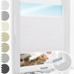 Inwazyjne rolety plisowane Rząska® na wymiar, uchwyty Risinfix do przykręcania, kolekcja Dolomite w kolorze Zimny poranek, szarym z profilem białym.
