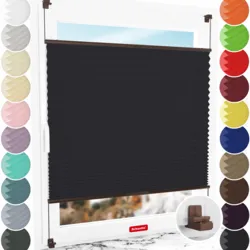 Bezinwazyjne rolety termoizolacyjne Rząska® na wymiar, uchwyty Risinfix do zaciskania na imbus, kolekcja Thermo w kolorze Ciemna noc, czarnym z profilem brązowym.