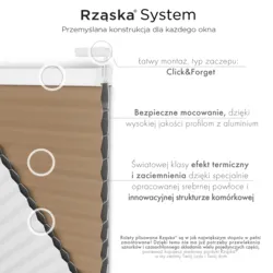 Bezinwazyjne plisy okienne Rząska® na wymiar o strukturze plastra miodu kolekcja Honeycomb w kolorze Drewno klonowe, brązowym z profilem antracytowym.