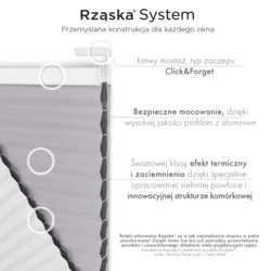 Bezinwazyjne plisy okienne Rząska® na wymiar o strukturze plastra miodu kolekcja Honeycomb w kolorze Japońska Wiśnia, pastelowy fiolet z profilem antracytowym.