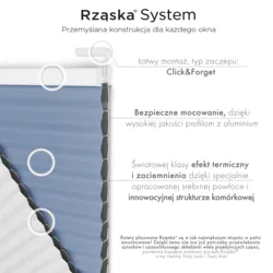 Bezinwazyjne plisy okienne Rząska® na wymiar o strukturze plastra miodu kolekcja Honeycomb w kolorze Lodowy Ocean, jasnoniebieskim z profilem dębowym.