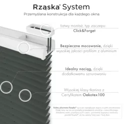 Bezinwazyjne rolety termoizolacyjne Rząska® na wymiar, uchwyty Risinfix do zaciskania na imbus, kolekcja Thermo w kolorze Przed sztormem, szarym z profilem dębowym.