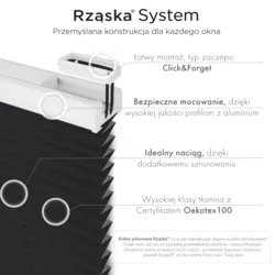 Bezinwazyjne rolety termoizolacyjne Rząska® na wymiar, uchwyty Risinfix do zaciskania na imbus, kolekcja Thermo w kolorze Ciemna noc, czarnym z profilem brązowym.