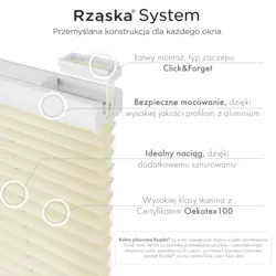 Bezinwazyjne plisy zaciemniające Rząska® na wymiar, uchwyty Risinfix Incognito X do zaciskania, kolekcja Thermo w kolorze Piaskowiec, beżowym z profilem białym.