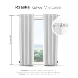 Zasłony zaciemniające Rząska® na przelotkach z kolekcji Century Black, łatwe w pielęgnacji, w kolorze Misty White, biało-szarym.