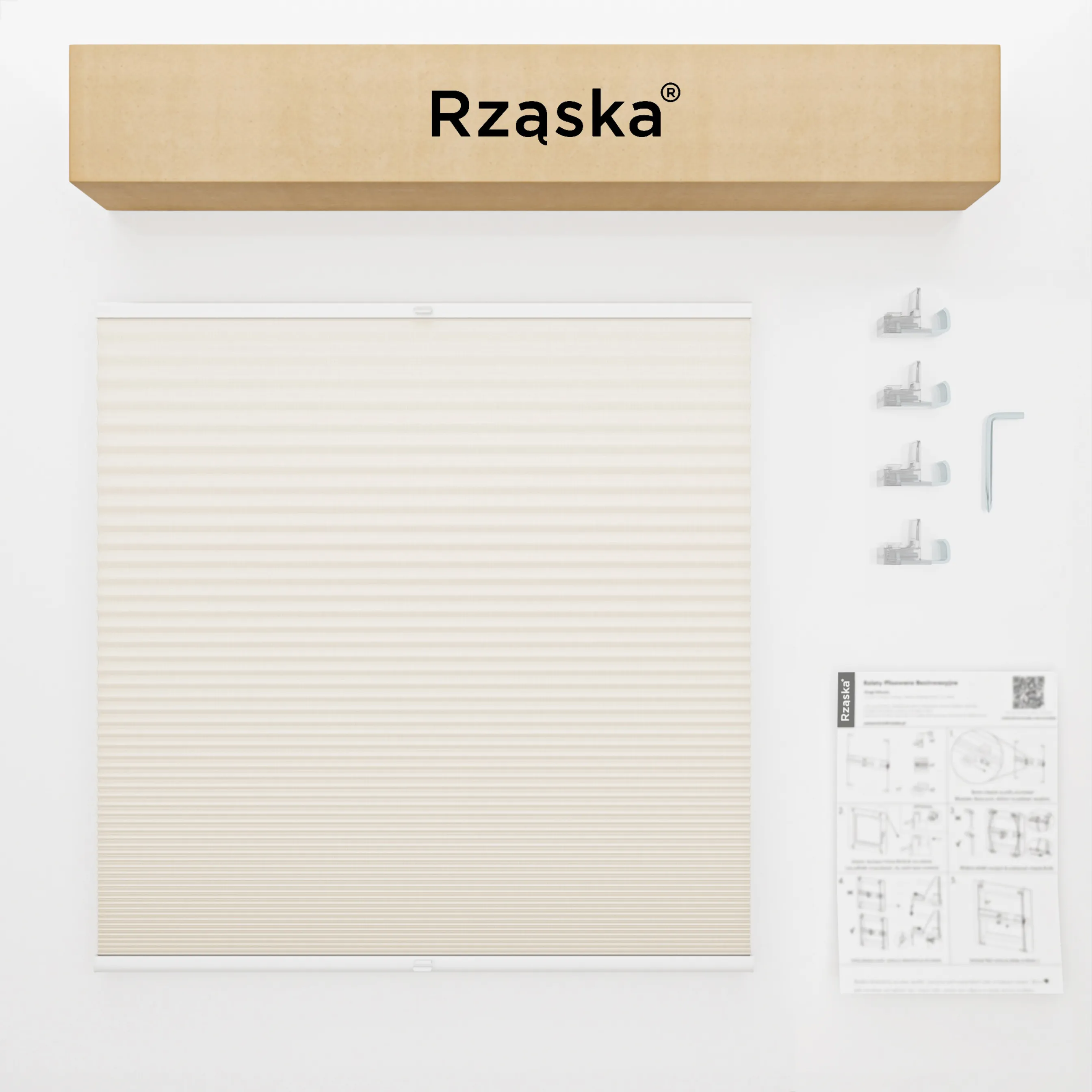 Bezinwazyjne plisy okienne Rząska® na wymiar o strukturze plastra miodu kolekcja Honeycomb w kolorze Spokojne wybrzeże, beżowym z profilem białym.