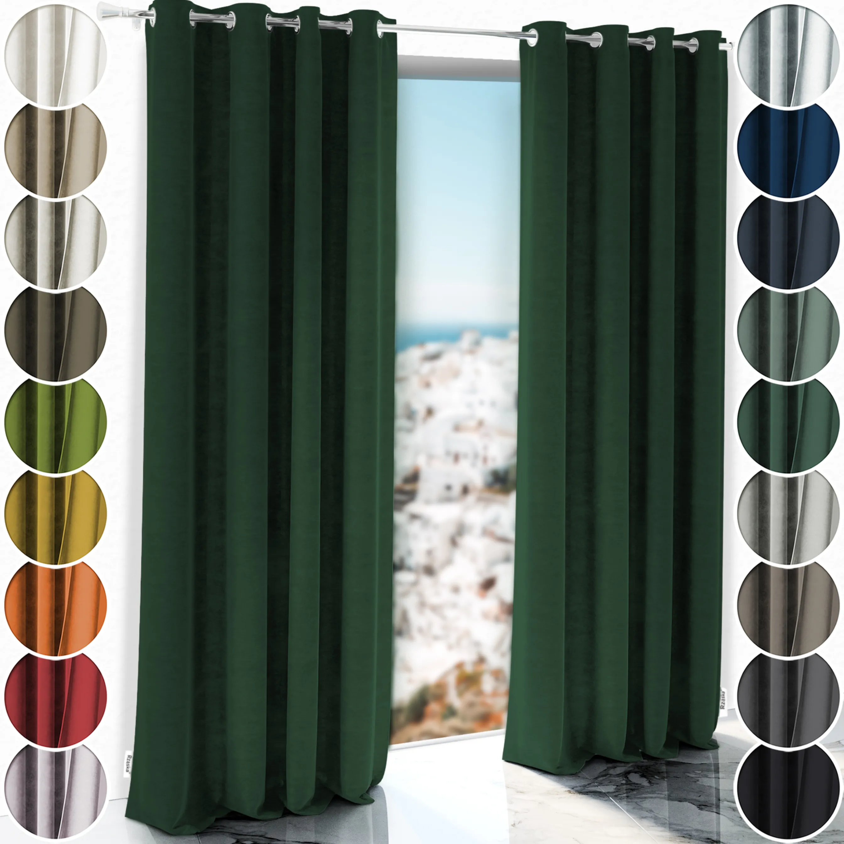 Zasłony zaciemniające Rząska® na przelotkach z kolekcji Millenium Velvet, 1 sztuka szyta na wymiar w kolorze Dark Forest, ciemnoniebieskim.
