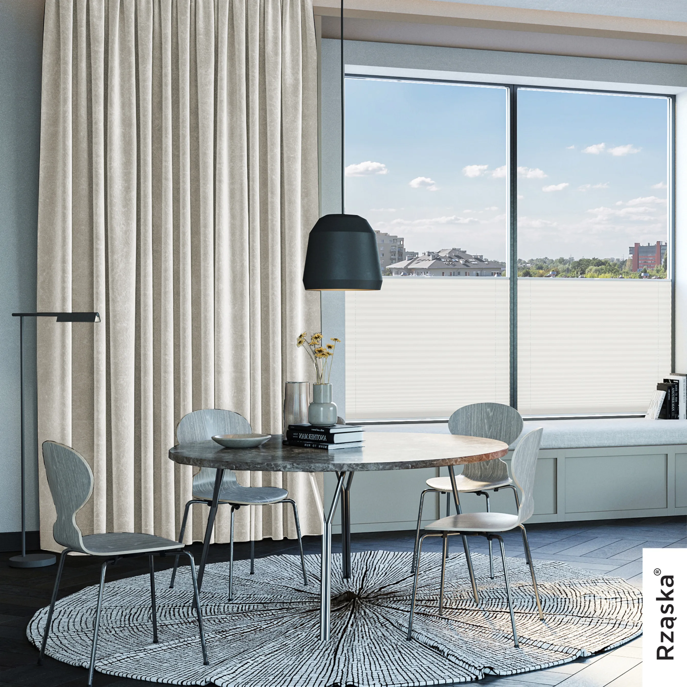 Zasłony zaciemniające Rząska® na przelotkach z kolekcji Millenium Velvet, 1 sztuka szyta na wymiar w kolorze Polar Bear, biało-szarym.