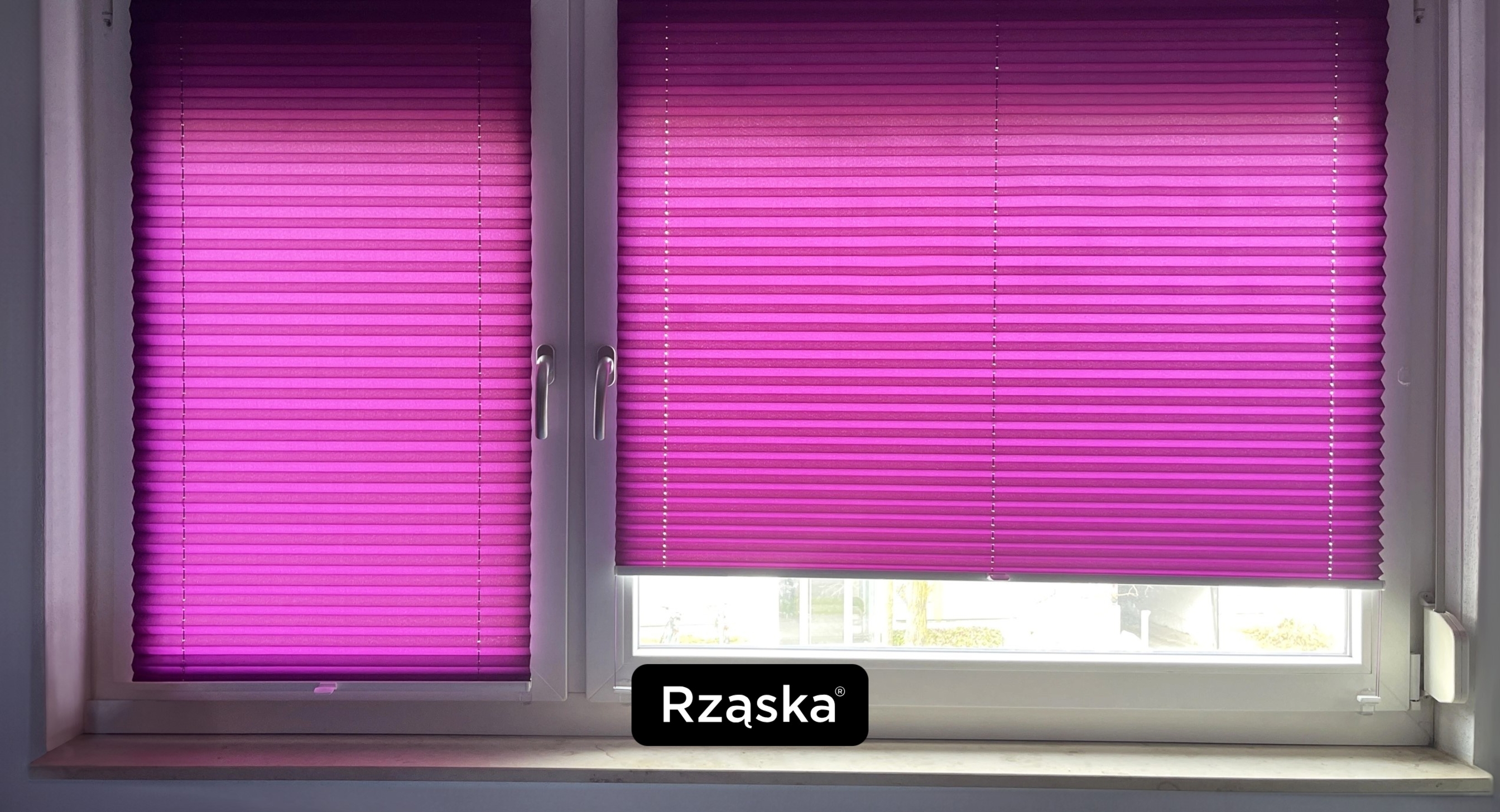 Plisa zaciemniająca w intensywnym kolorze na oknie
