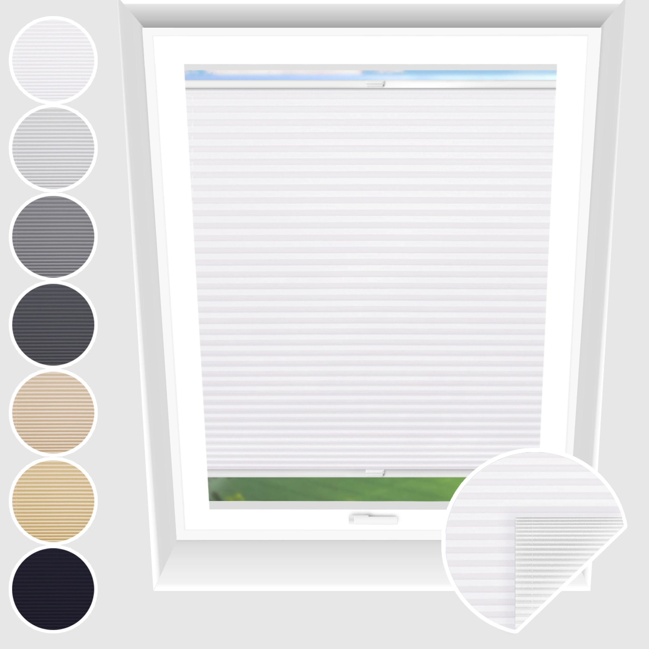 Rząska® dachowa roleta plisowana na wymiar • Kolekcja Thermo: White Day (biały) • Kolor profilu: biały