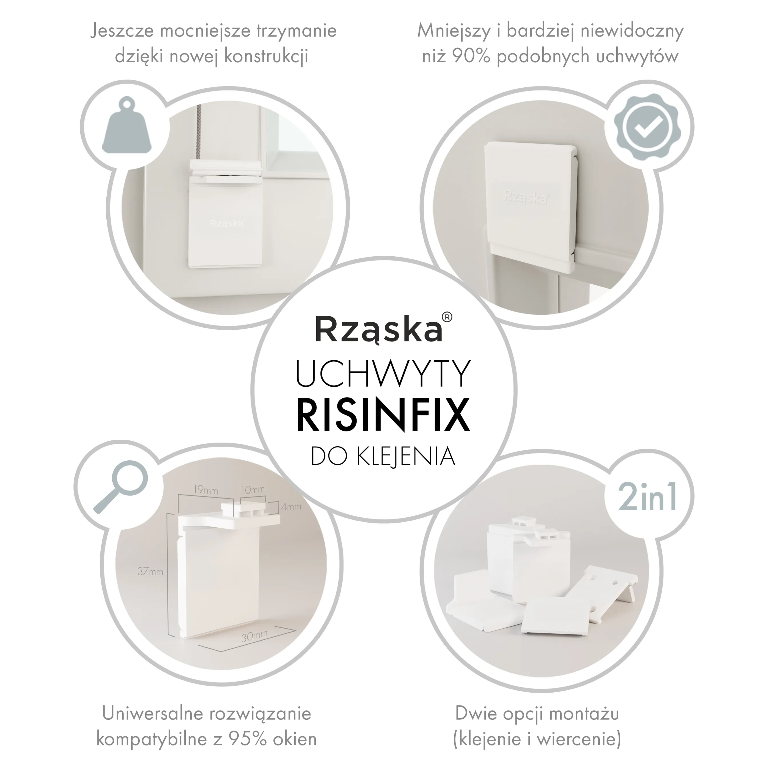 Rząska® bezinwazyjna roleta termoizolacyjna na wymiar • Thermo Honeycomb (Plaster Miodu): kolor tkaniny Kokosowy Mus, biały • Risinfix do klejenia 2w1 • kolor profili biały