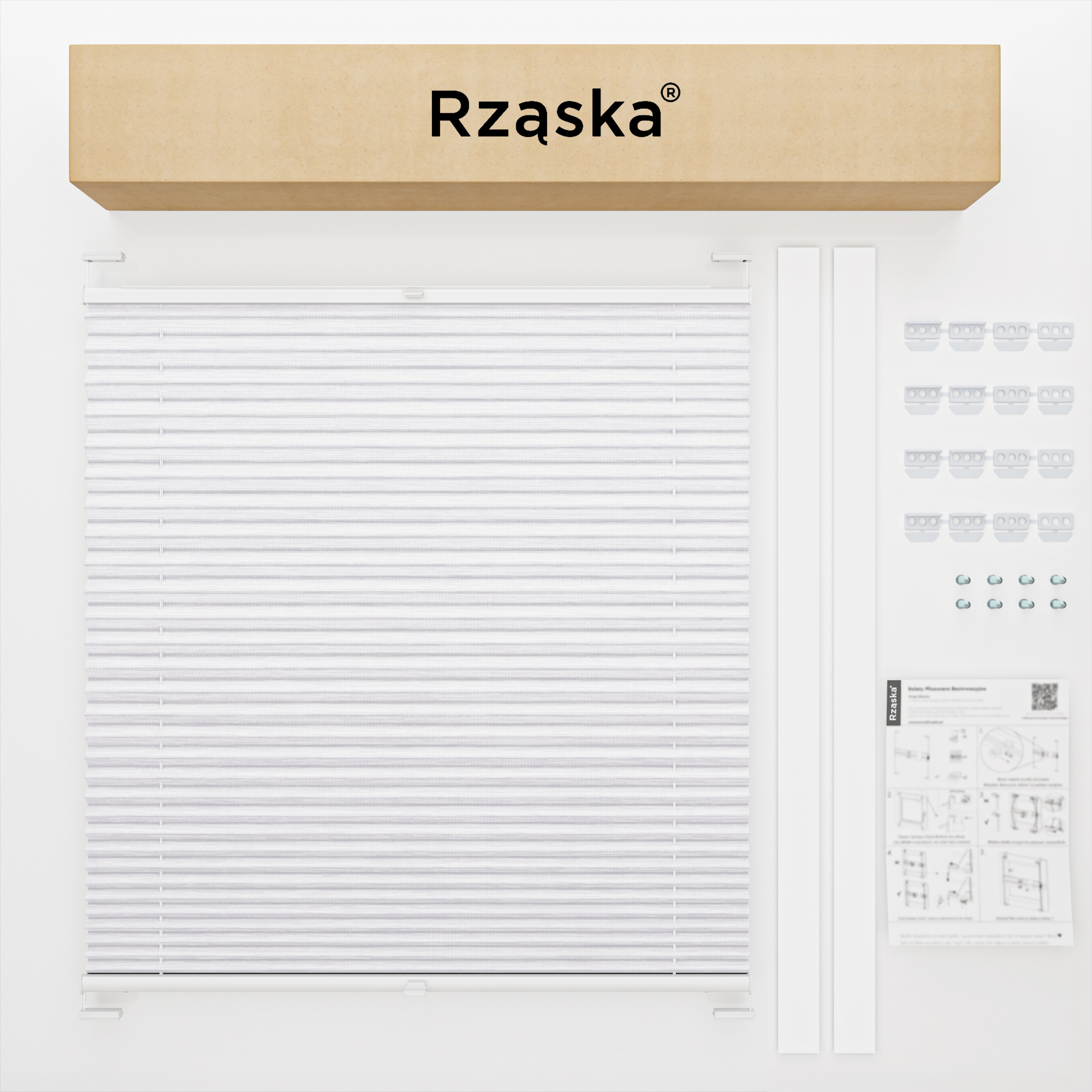 Plisa Rząska® na okno dachowe na wymiar, uchwyty Risinfix do przykręcania, kolekcja Dolomite w kolorze Zimny poranek, szarym z profilem antracytowym.