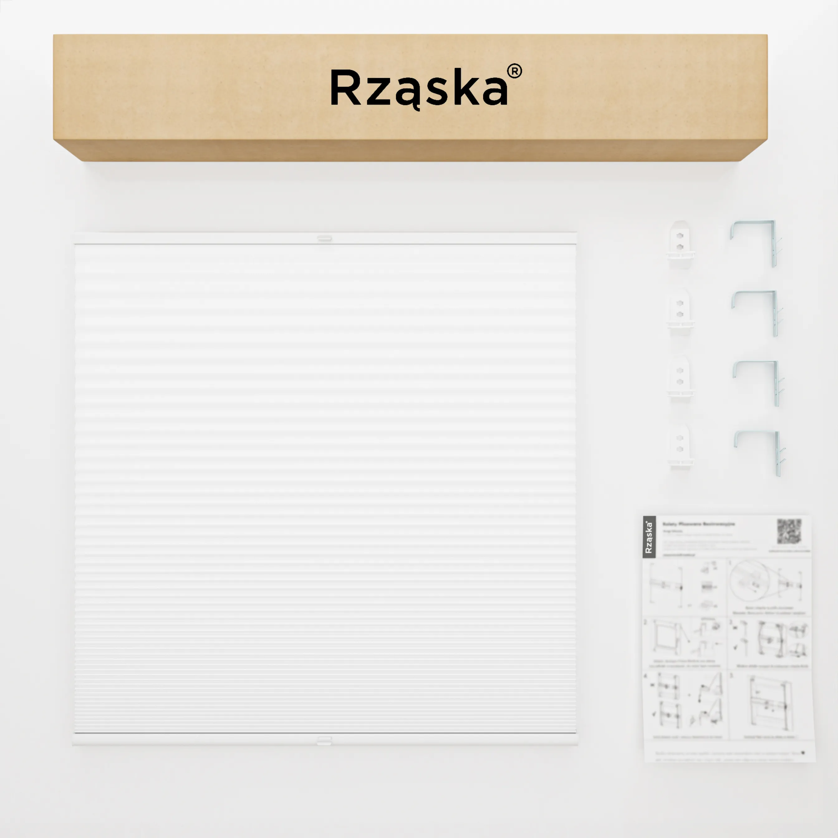 Inwazyjne plisy zaciemniające Rząska® na wymiar o strukturze plastra miodu kolekcja Honeycomb w kolorze Światło księżyca, białym z profilem orzechowym.