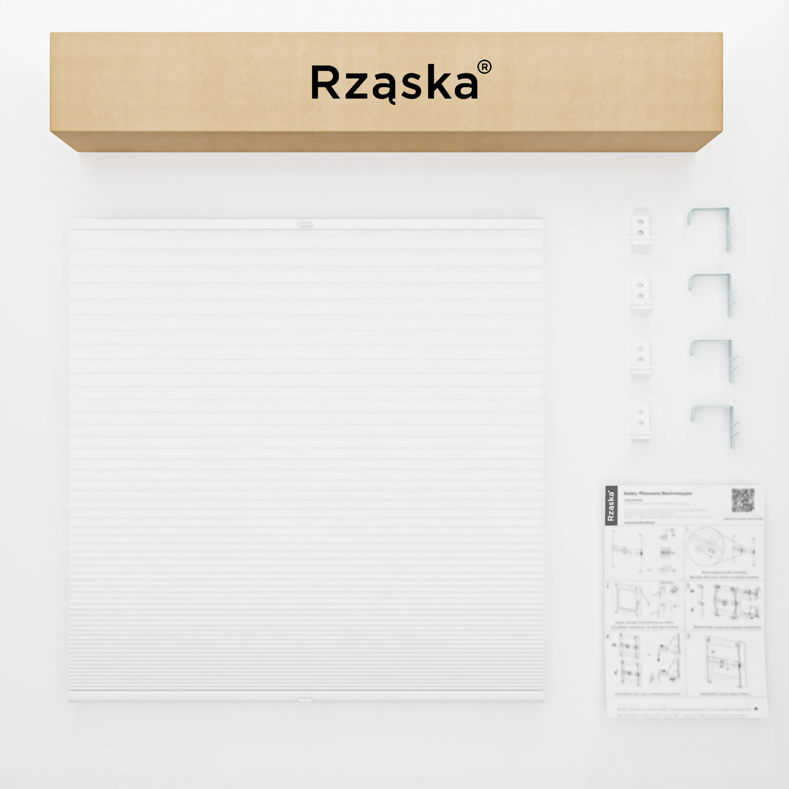 Rząska® bezinwazyjna roleta termoizolacyjna na wymiar • Thermo Honeycomb (Plaster Miodu): kolor tkaniny Kokosowy Mus, biały • Risinfix Double 2w1 • Kolor profili: orzech
