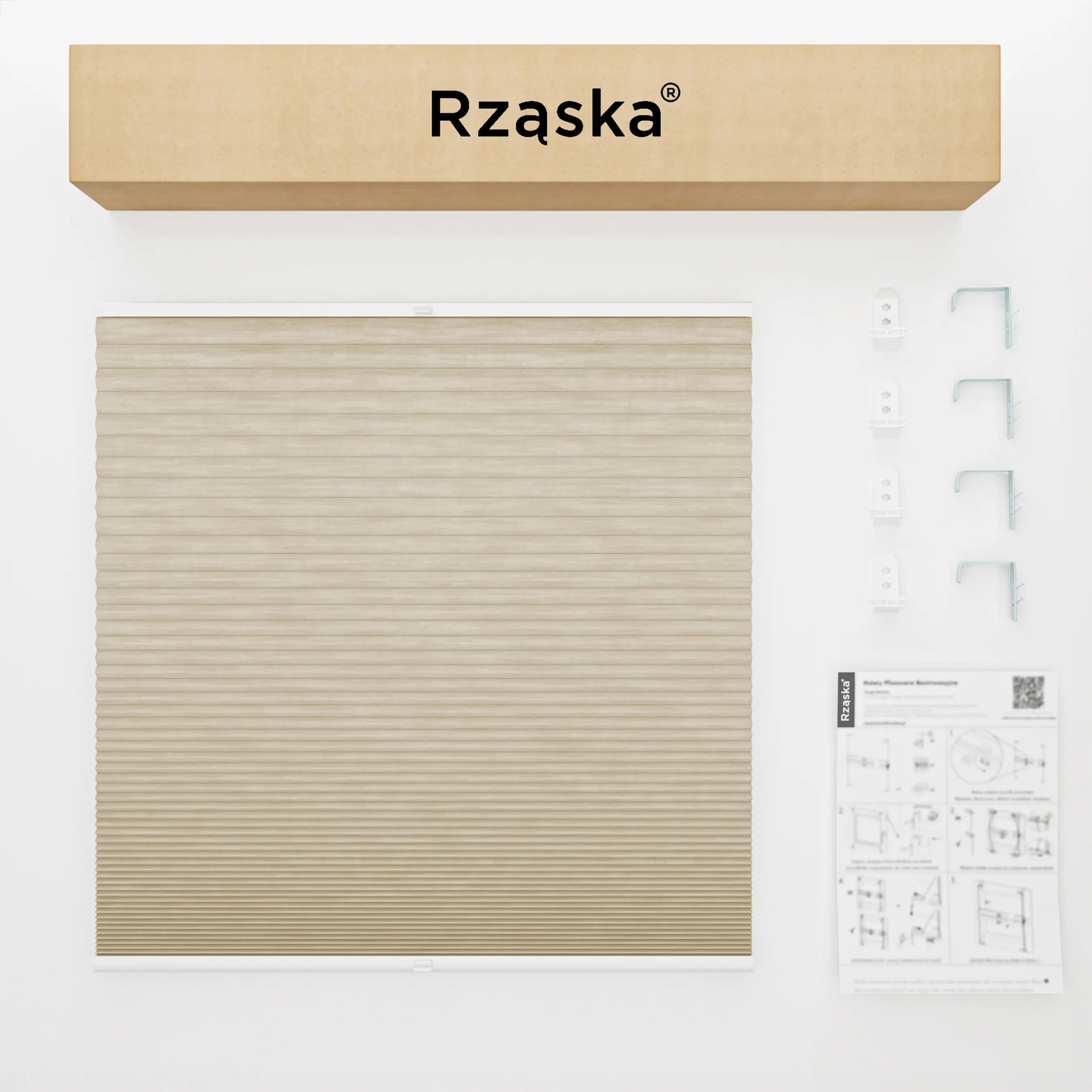 Rząska® bezinwazyjna roleta termoizolacyjna na wymiar • Thermo Honeycomb (Plaster Miodu): kolor tkaniny Rzymska kawa, piaskowy • Risinfix Double 2w1 • kolor profili biały