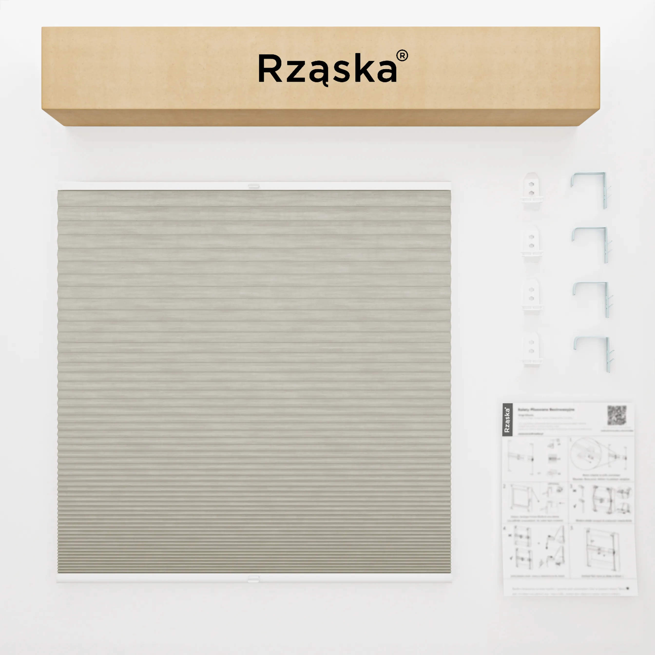 Rząska® bezinwazyjna roleta termoizolacyjna na wymiar • Thermo Honeycomb (Plaster Miodu): kolor tkaniny Chia Pudding, szary • Risinfix Double 2w1 • Kolor profili: orzech