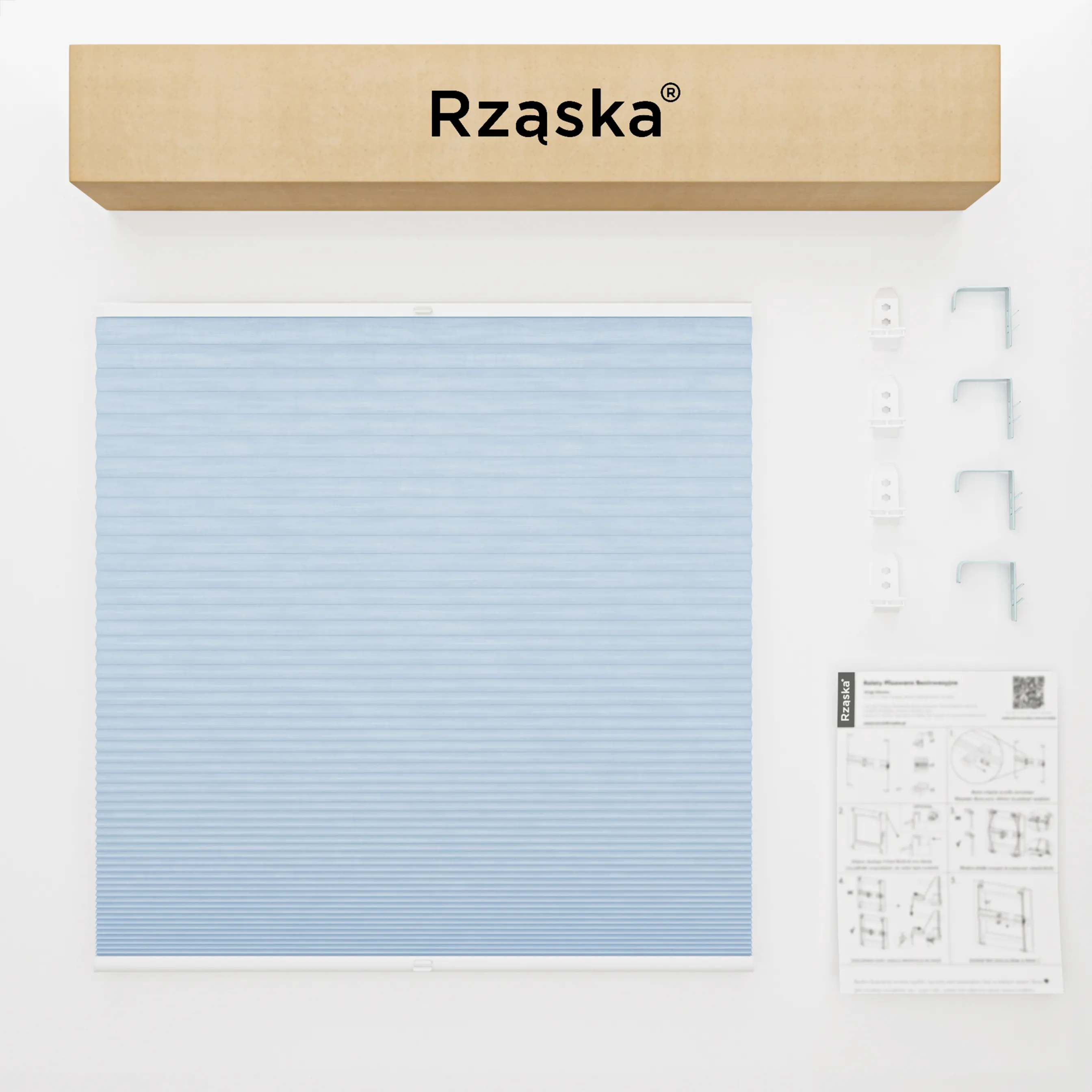 Rząska® bezinwazyjna roleta termoizolacyjna na wymiar • Thermo Honeycomb (Plaster Miodu): kolor tkaniny Niebiański sorbet, jasnoniebieski • Risinfix Double 2w1 • kolor profili biały