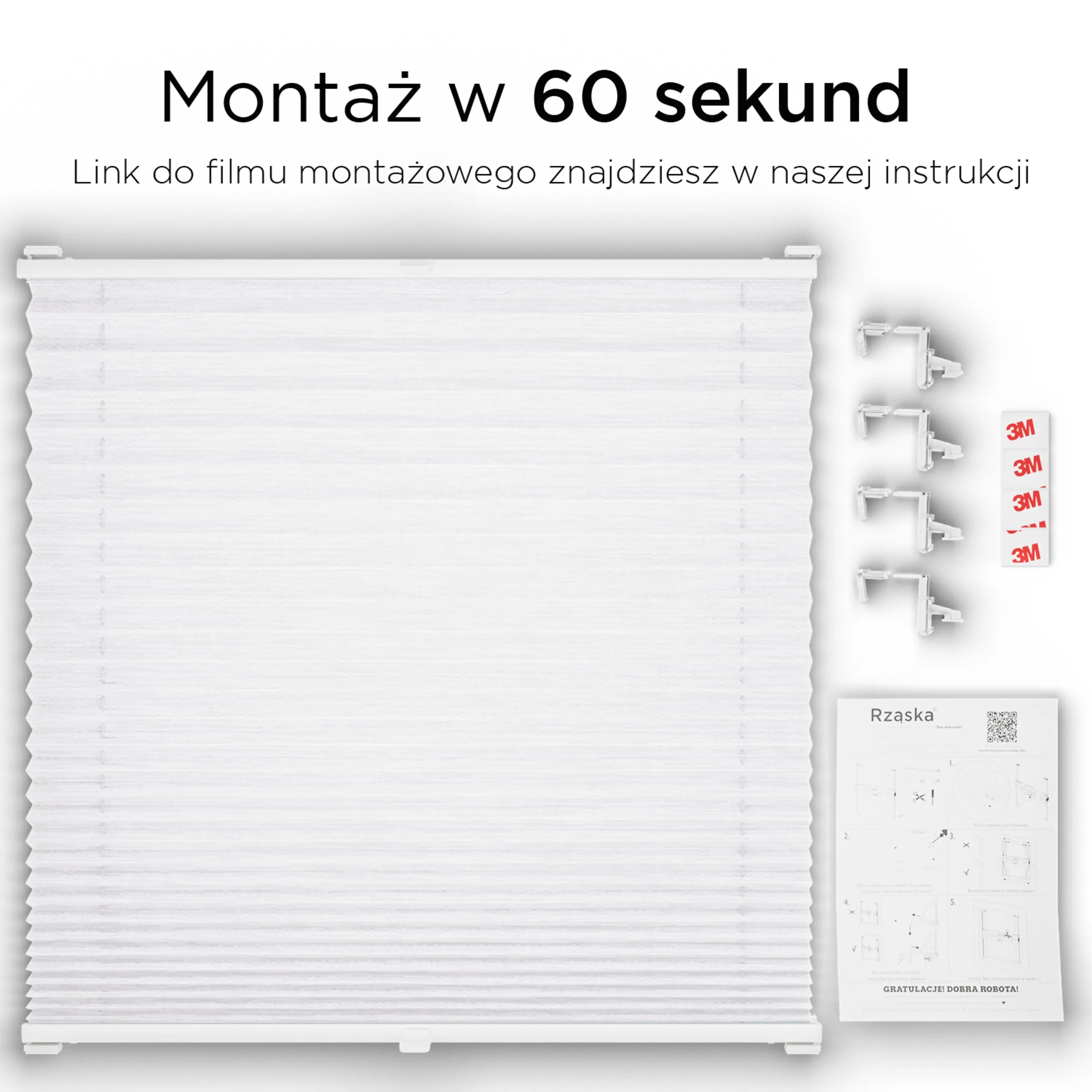 Bezinwazyjne plisy na okno Rząska® pod na wymiar, uchwyty Risinfix Incognito X do zaciskania, kolekcja Dolomite w kolorze Zimny poranek, szarym z profilem dębowym.