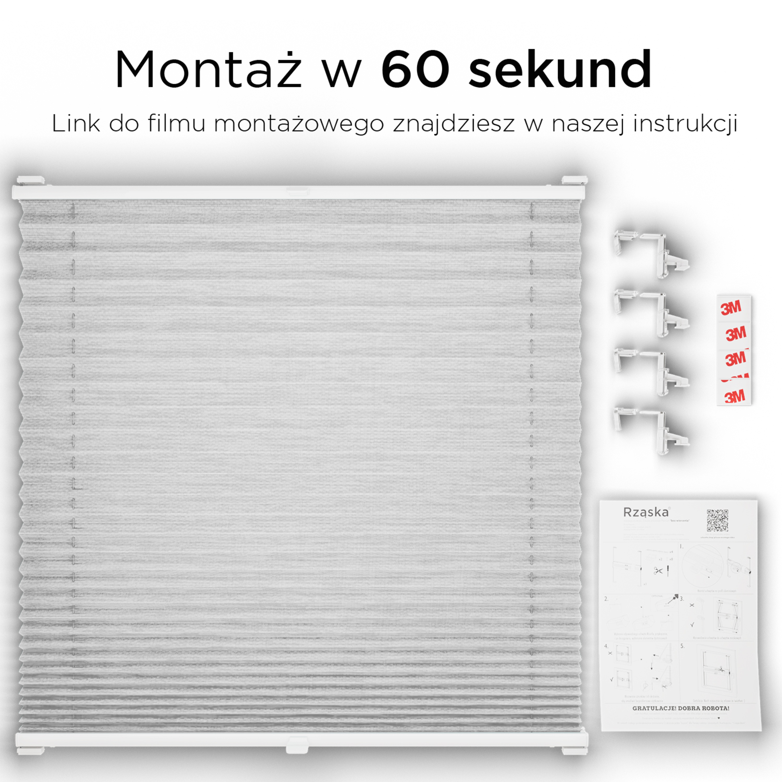 Bezinwazyjne plisy na okno Rząska® pod na wymiar, uchwyty Risinfix Incognito X do zaciskania, kolekcja Dolomite w kolorze Szary sztorm, szarym z profilem orzechowym.