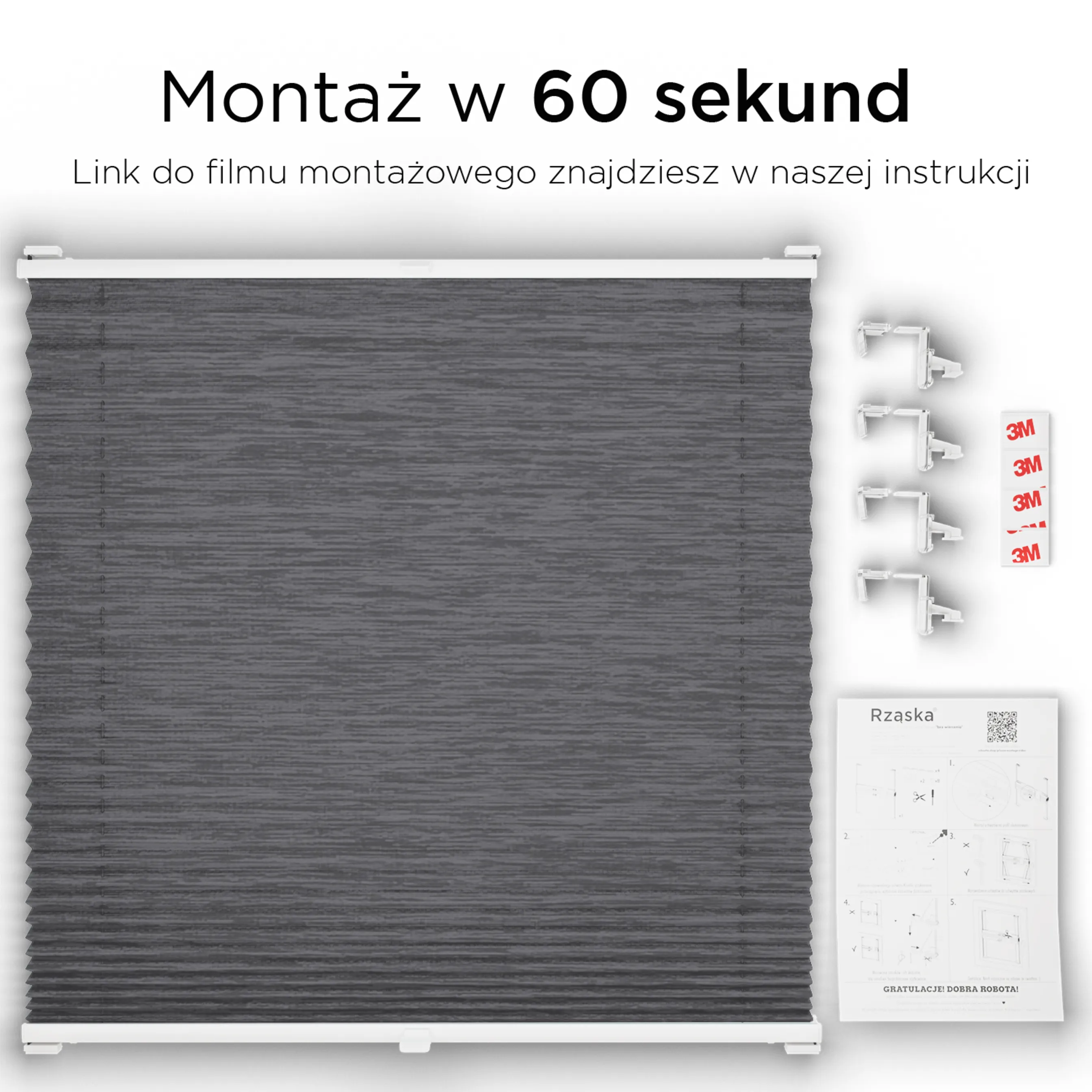 Bezinwazyjne plisy na okno Rząska® pod na wymiar, uchwyty Risinfix Incognito X do zaciskania, kolekcja Dolomite w kolorze Ciemny vintage, szarym z profilem brązowym.