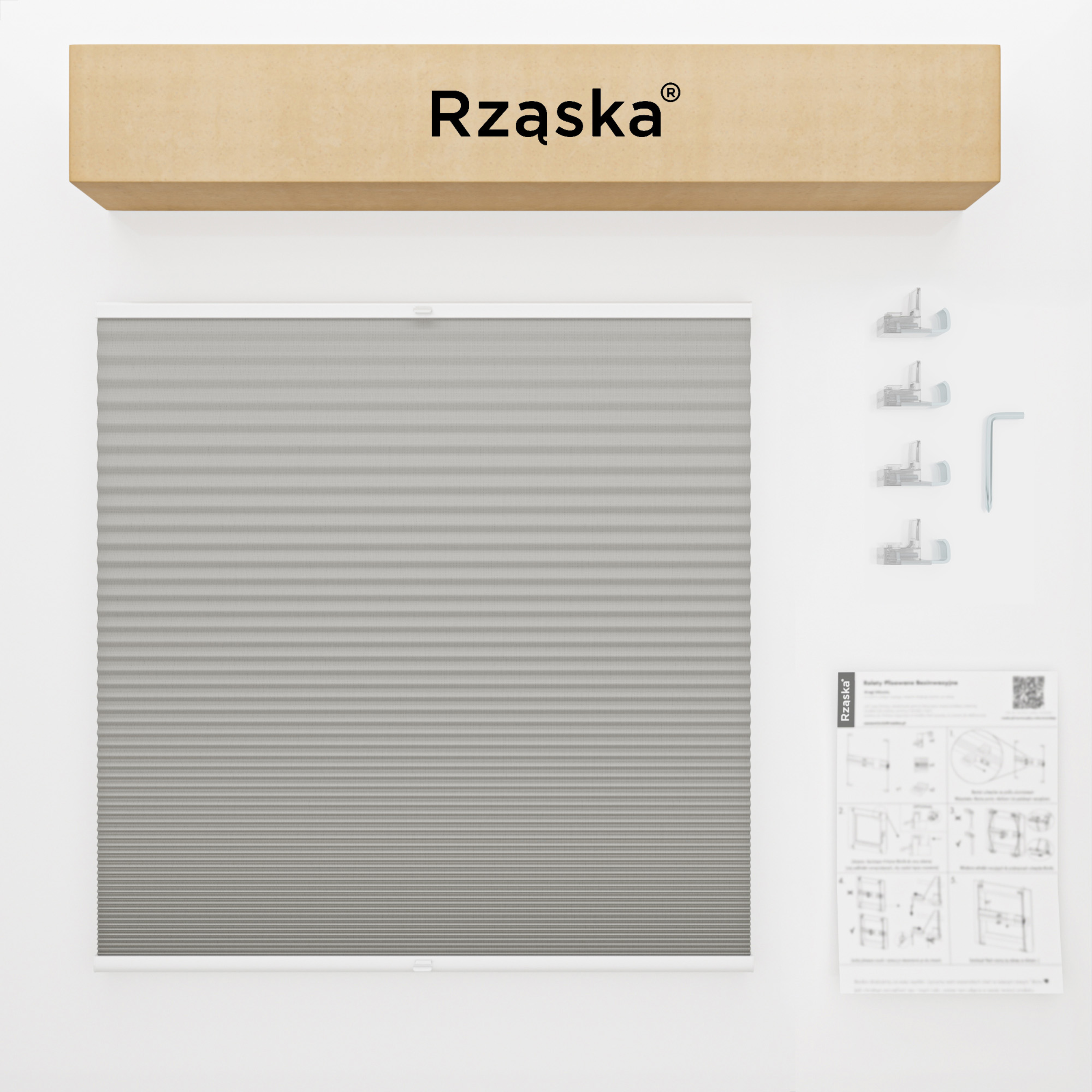 Bezinwazyjne plisy okienne Rząska® na wymiar o strukturze plastra miodu kolekcja Honeycomb w kolorze Światło księżyca, białym z profilem białym.