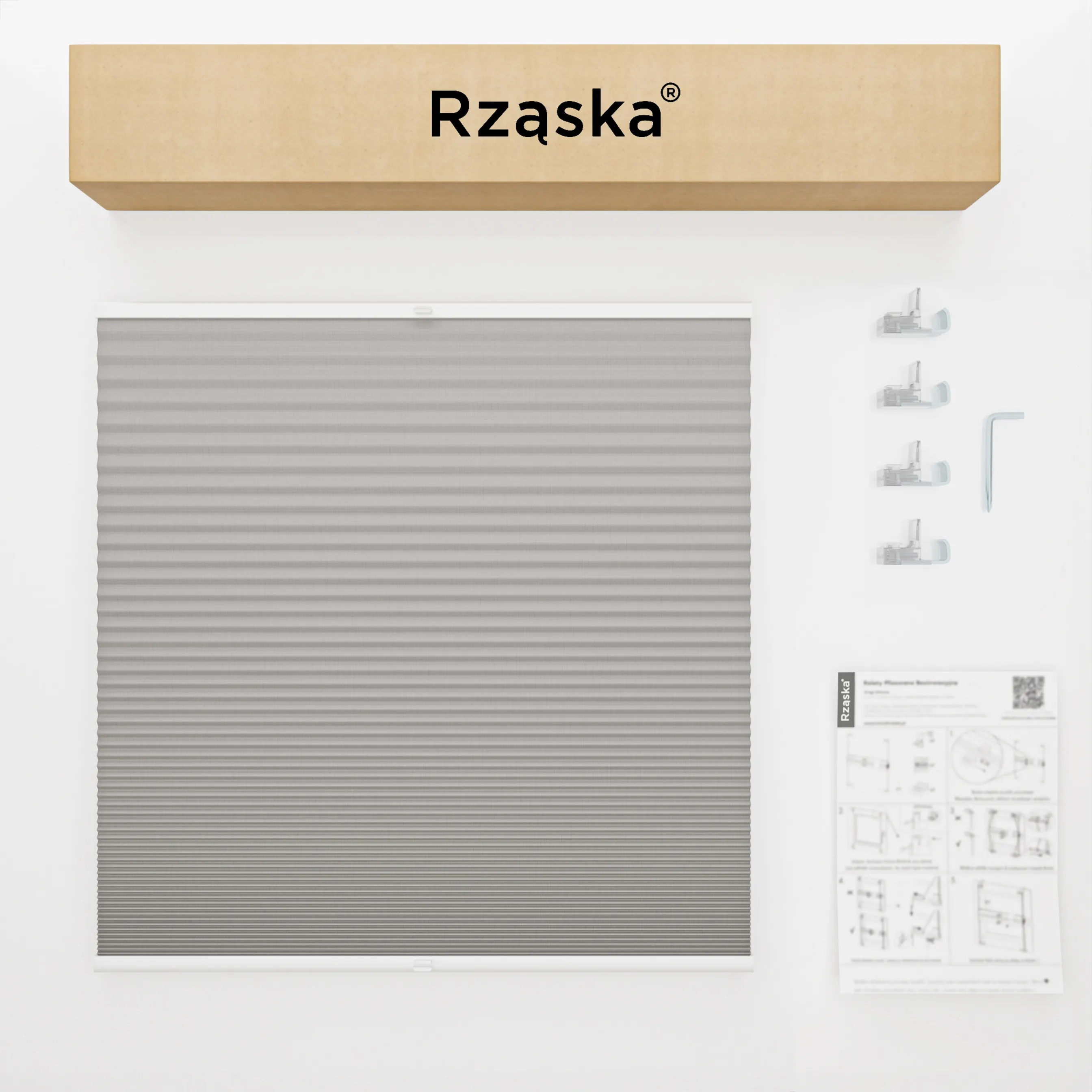 Bezinwazyjne plisy okienne Rząska® na wymiar o strukturze plastra miodu kolekcja Honeycomb w kolorze Światło księżyca, białym z profilem orzechowym.