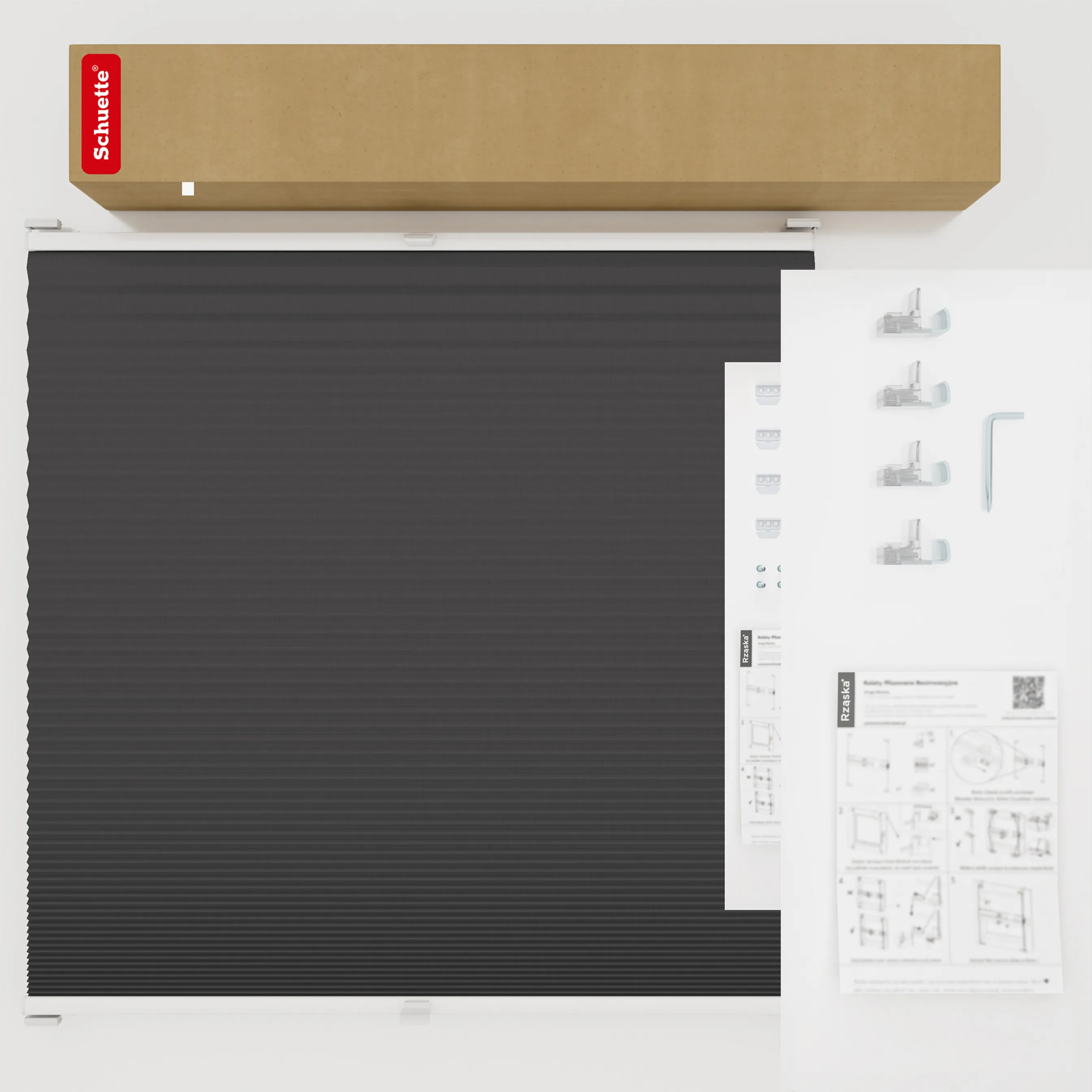 Bezinwazyjne plisy okienne Rząska® na wymiar o strukturze plastra miodu kolekcja Honeycomb w kolorze Gwiaździsta noc, czarnym z profilem białym.