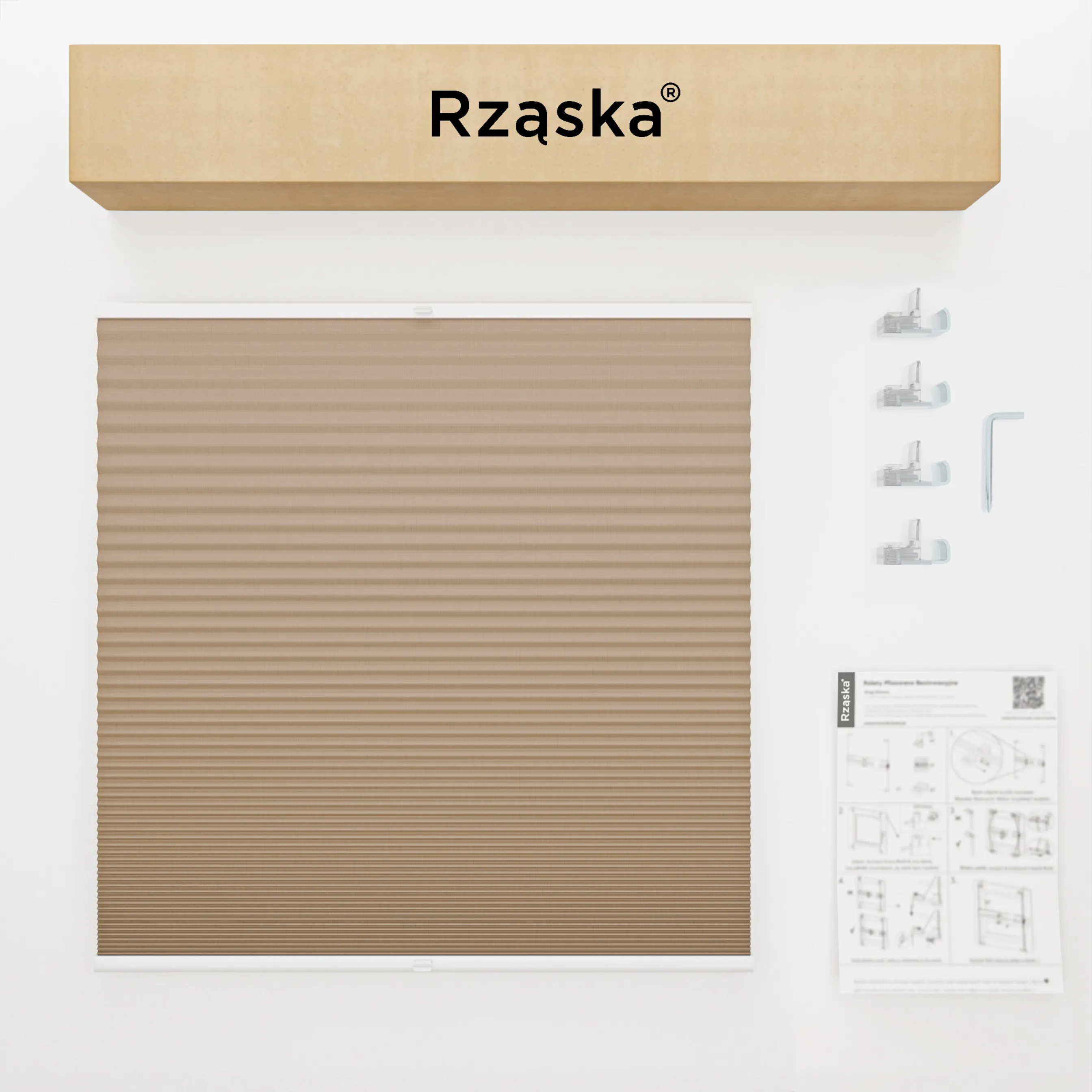 Bezinwazyjne plisy okienne Rząska® na wymiar o strukturze plastra miodu kolekcja Honeycomb w kolorze Drewno klonowe, brązowym z profilem antracytowym.