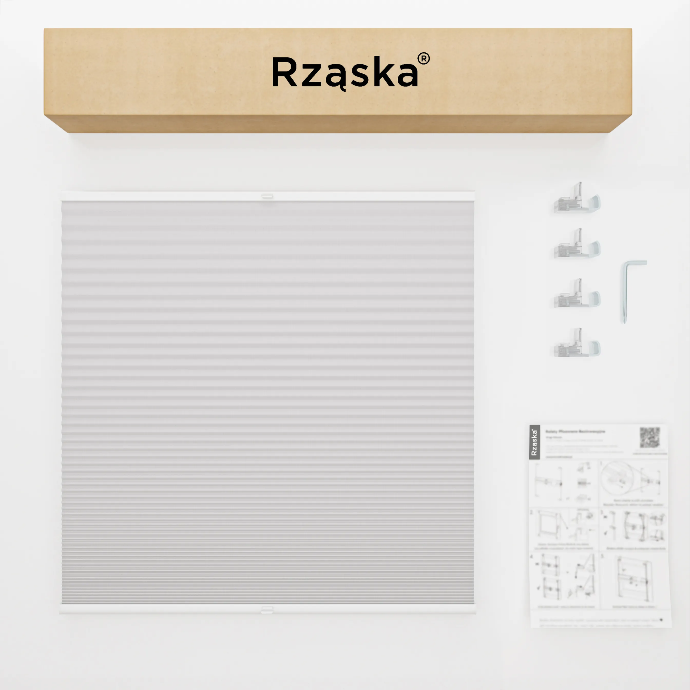 Bezinwazyjne plisy okienne Rząska® na wymiar o strukturze plastra miodu kolekcja Honeycomb w kolorze Szary Dotyk, pastelowy szary z profilem antracytowym.