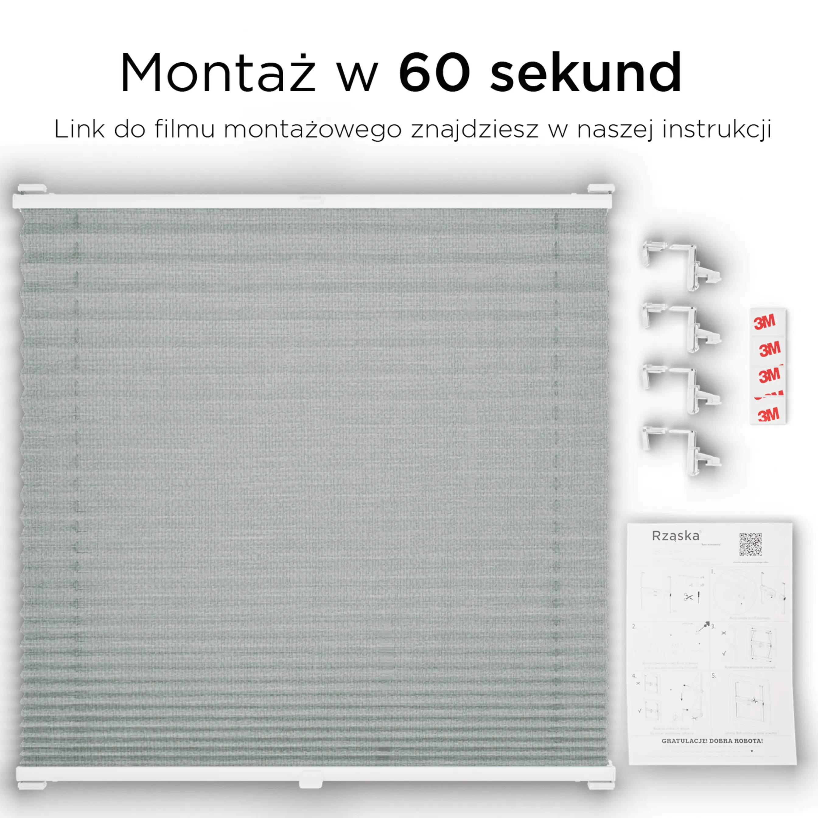 Bezinwazyjne plisy okienne Rząska® na wymiar, uchwyty Risinfix Incognito X do zaciskania, kolekcja Melange w kolorze W drodze, szarym z profilem orzechowym.