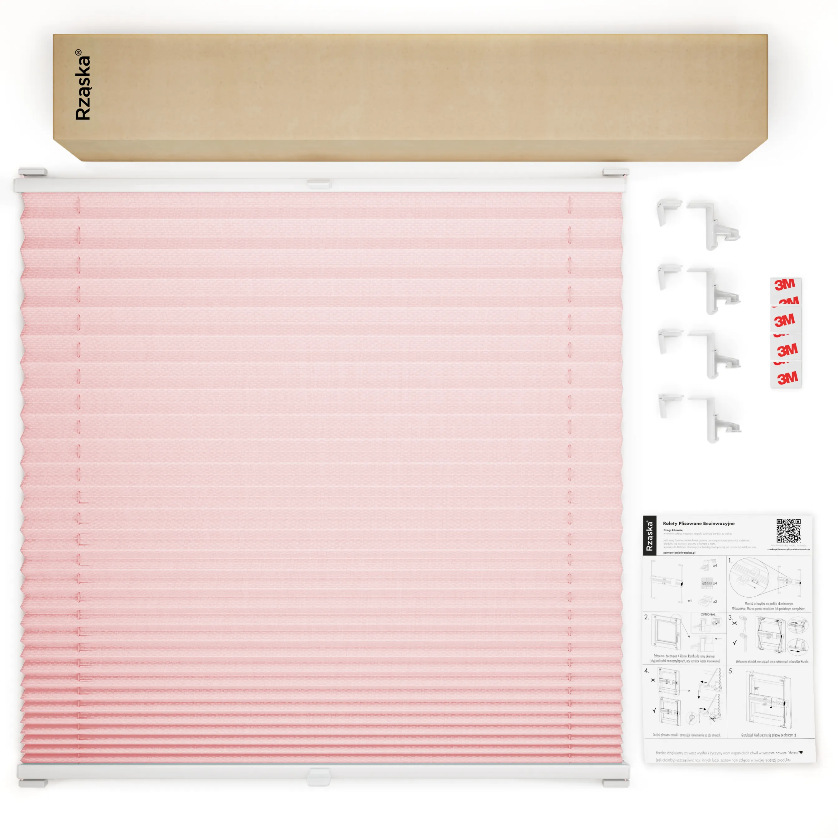 Bezinwazyjne plisy zaciemniające Rząska® na wymiar, uchwyty Risinfix Incognito X do zaciskania, kolekcja Thermo w kolorze Ciemna noc, czarnym z profilem białym.