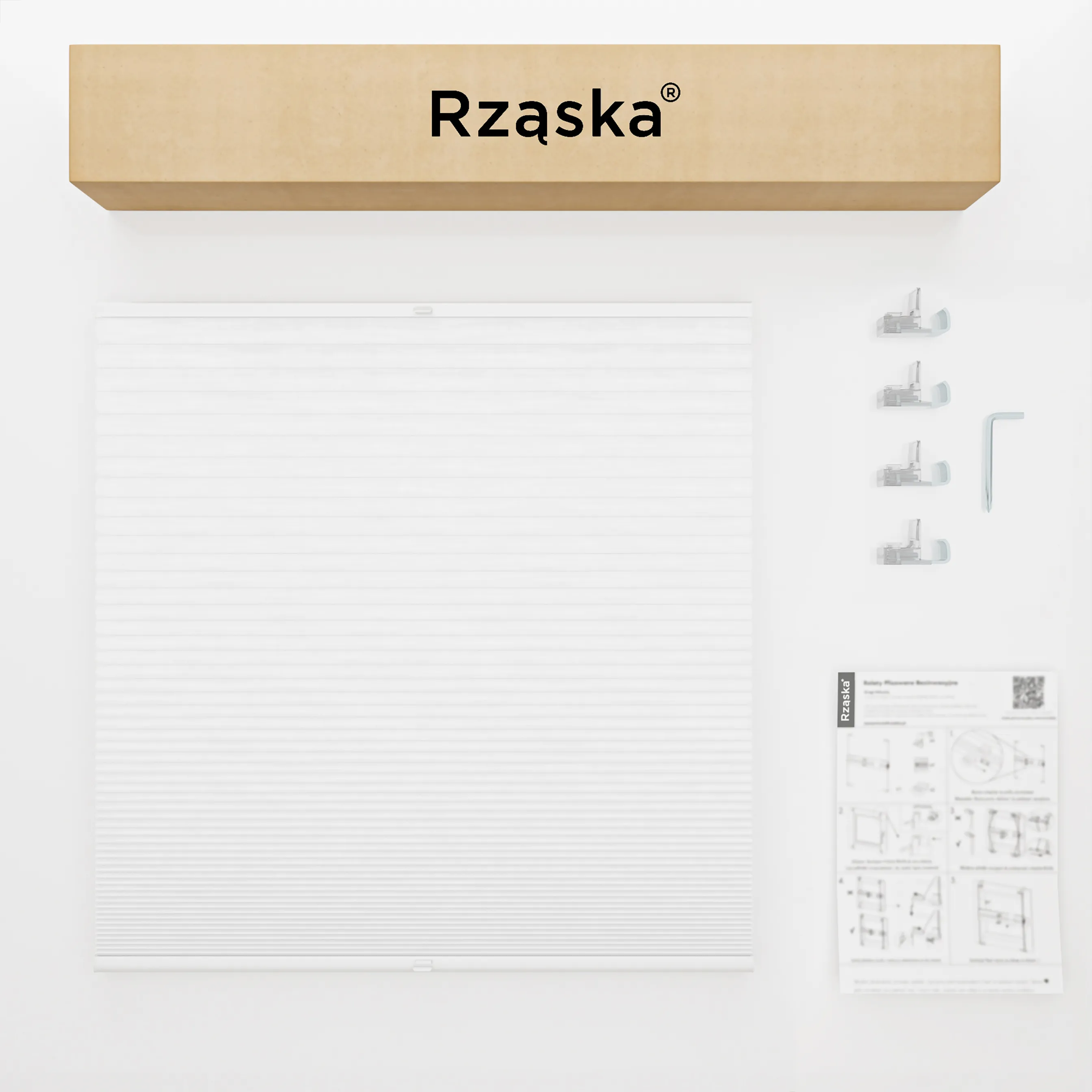 Rząska® bezinwazyjne plisy zaciemniające na wymiar • Thermo Honeycomb (Plaster Miodu): kolor tkaniny Kokosowy Mus, biały • Risinfix do zaciskania (transparent) • kolor profili srebrny