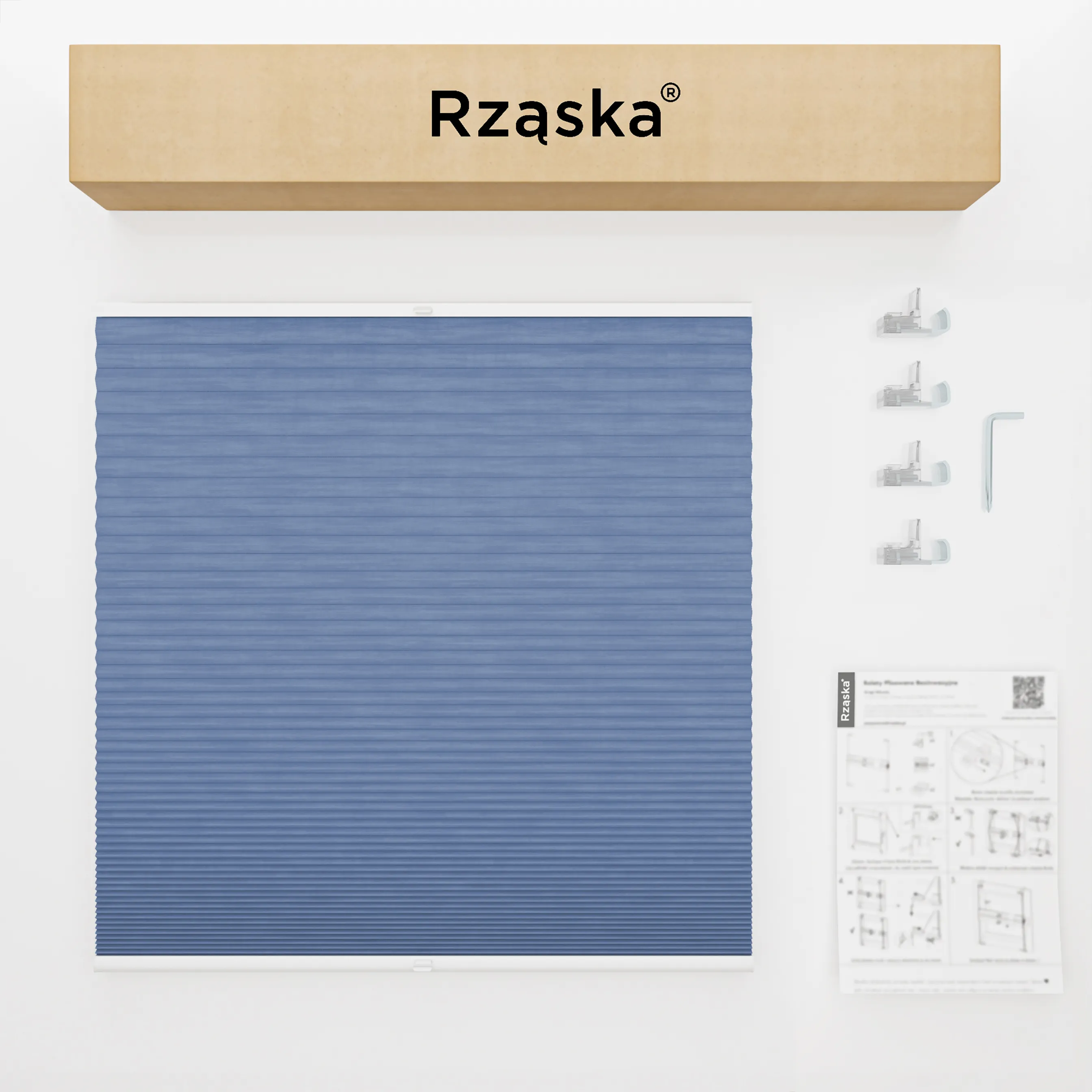 Rząska® bezinwazyjne plisy zaciemniające na wymiar • Thermo Honeycomb (Plaster Miodu): kolor tkaniny Borówkowy Blues, ciemnoniebieski • Risinfix do zaciskania (transparent) • kolor profili biały