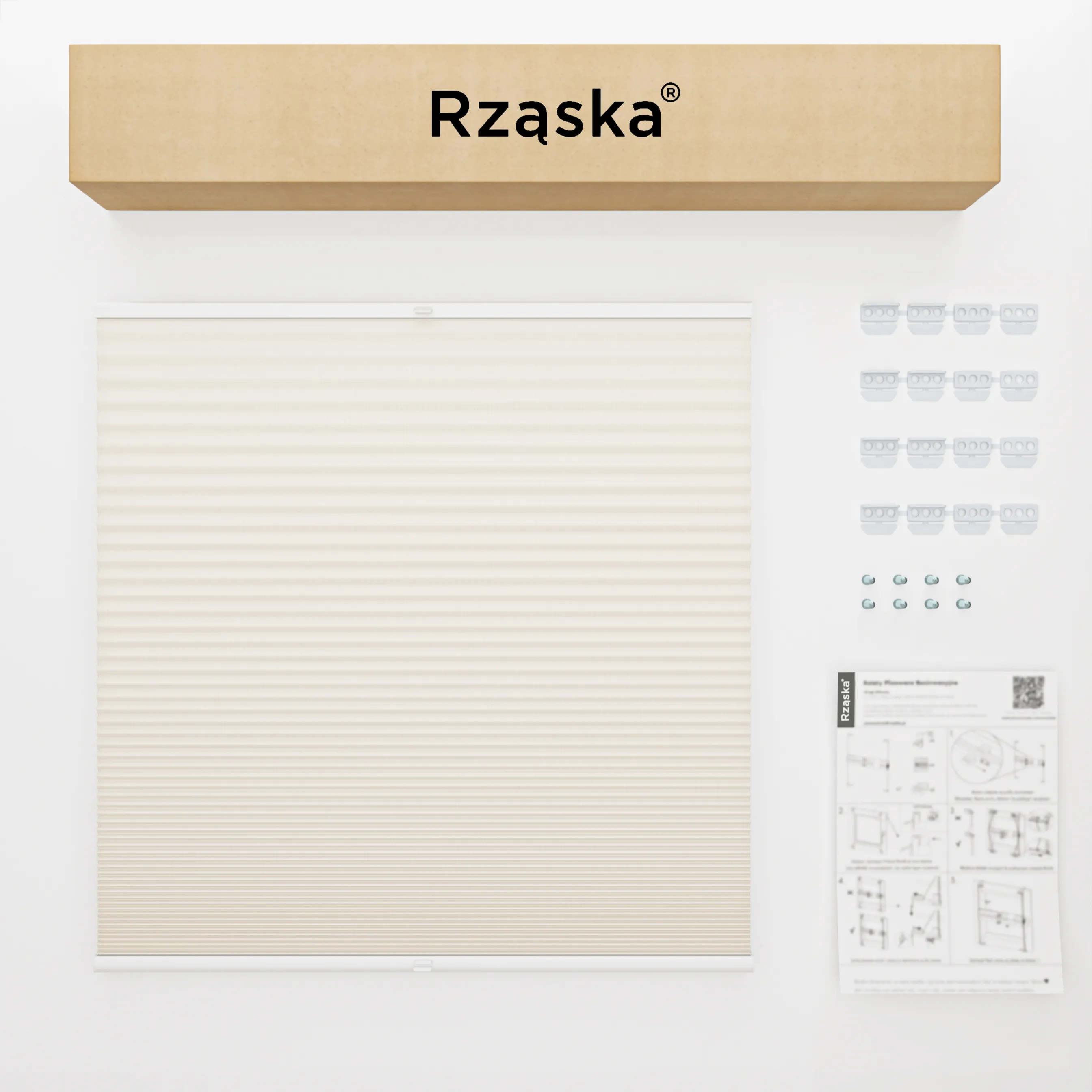 Inwazyjne plisy, rolety termoizolacyjne Rząska® na wymiar o strukturze plastra miodu kolekcja Honeycomb w kolorze Spokojne wybrzeże, beżowym z profilem dębowym.