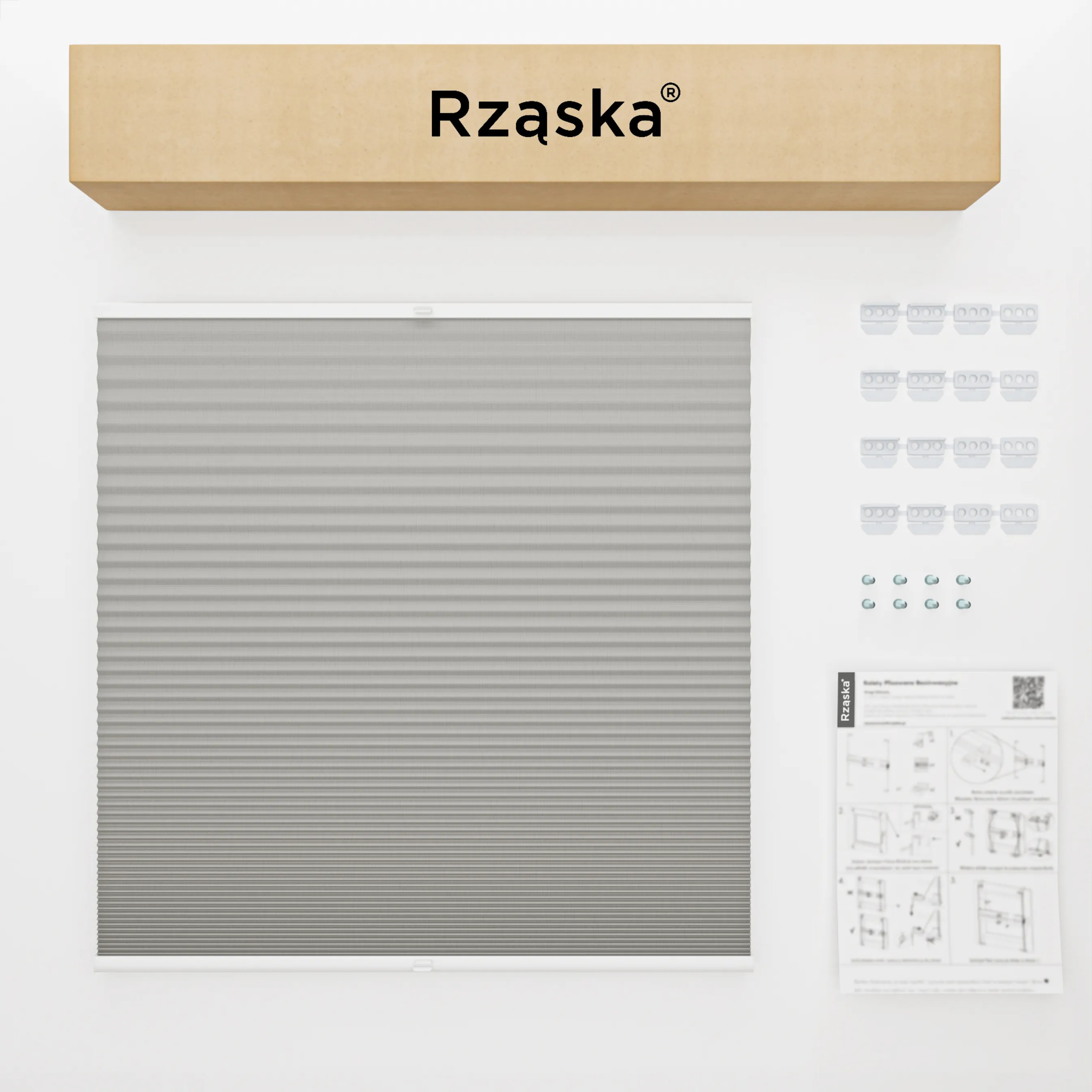 Inwazyjne plisy, rolety termoizolacyjne Rząska® na wymiar o strukturze plastra miodu kolekcja Honeycomb w kolorze Srebrna mgiełka, szarym z profilem srebrnym.