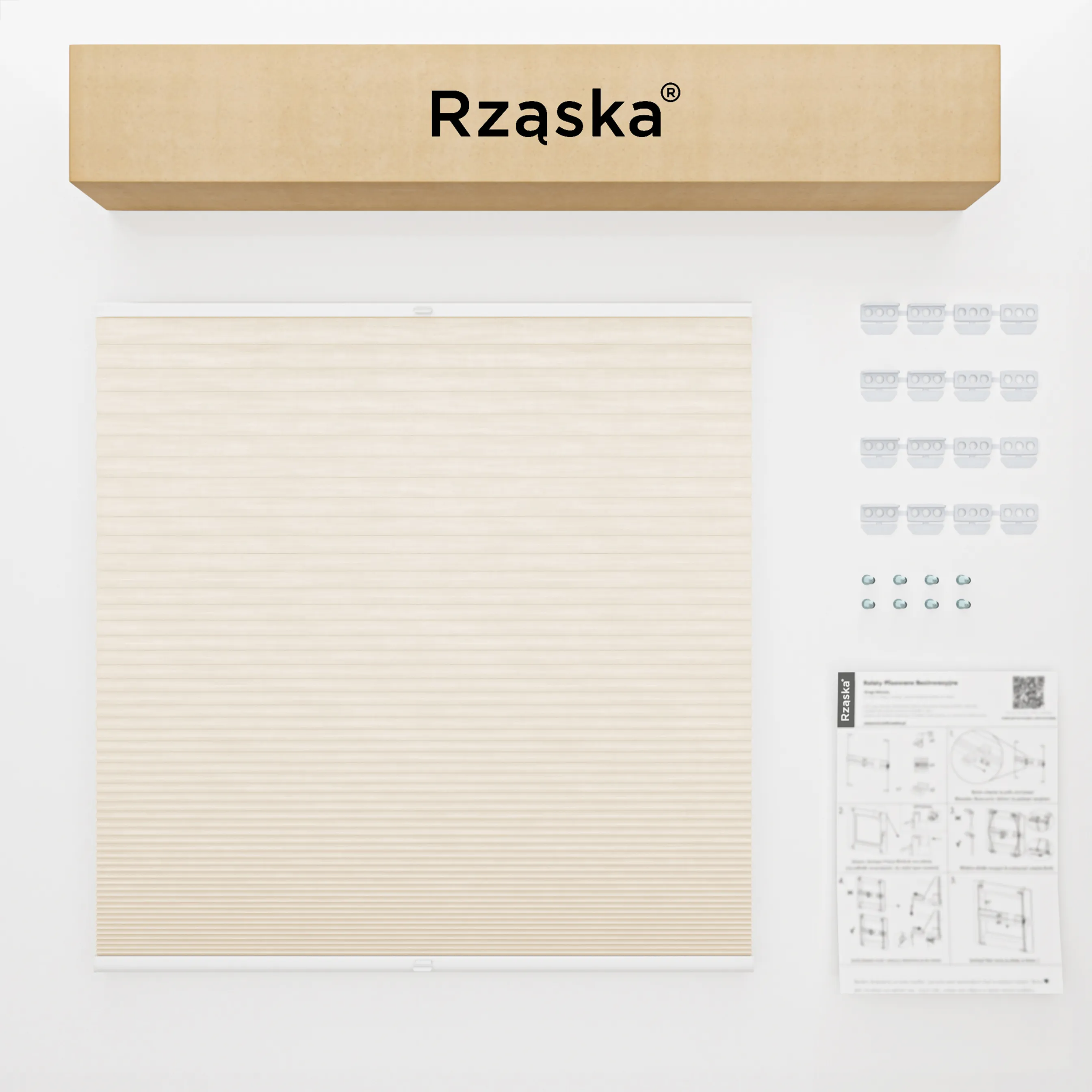 Rząska® dachowa roleta plisowana na wymiar • Thermo Honeycomb (Plaster Miodu): kolor tkaniny Krem Sezamowy, kremowy • kolor profili biały