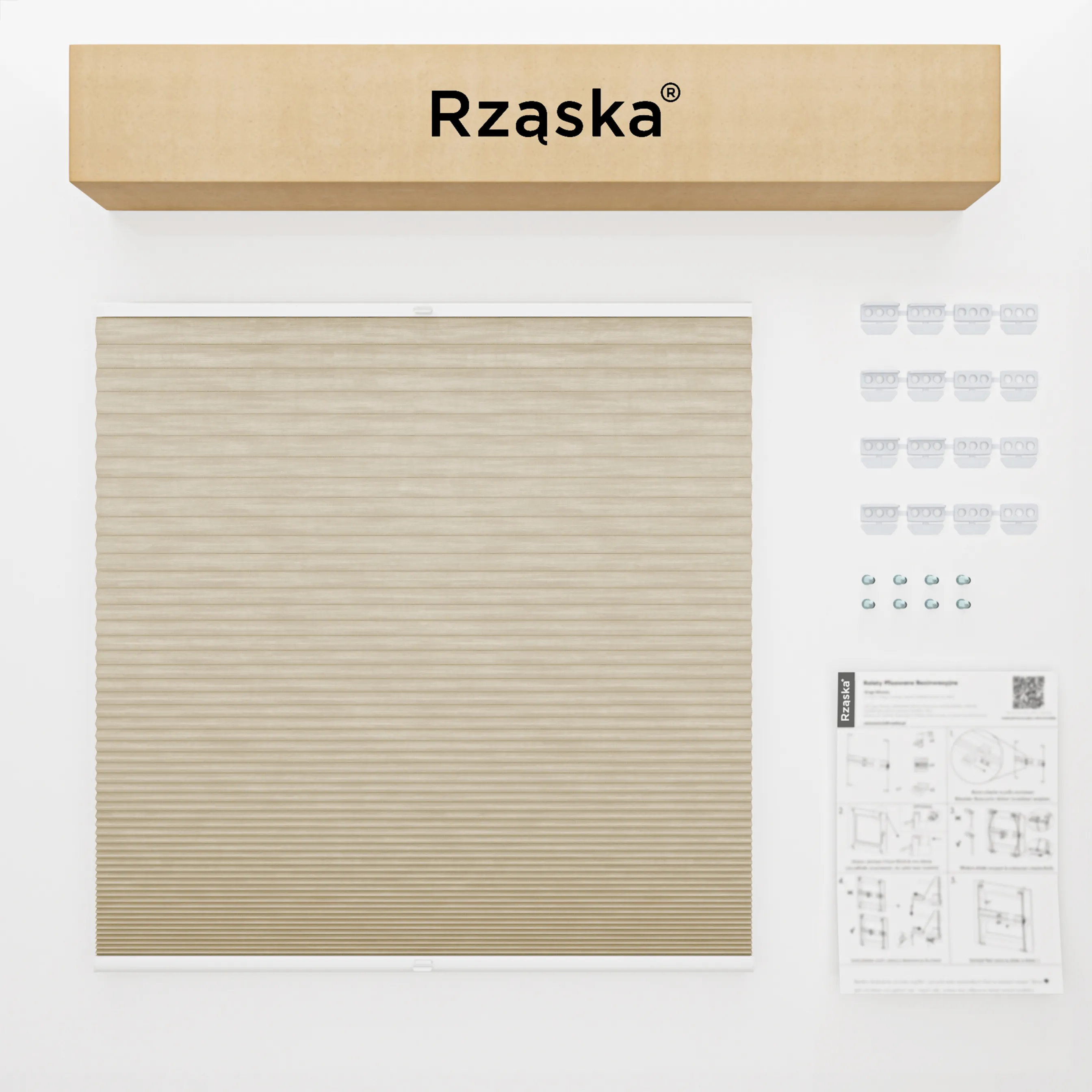 Rząska® dachowa roleta plisowana na wymiar • Thermo Honeycomb (Plaster Miodu): kolor tkaniny Rzymska kawa, piaskowy • kolor profili biały