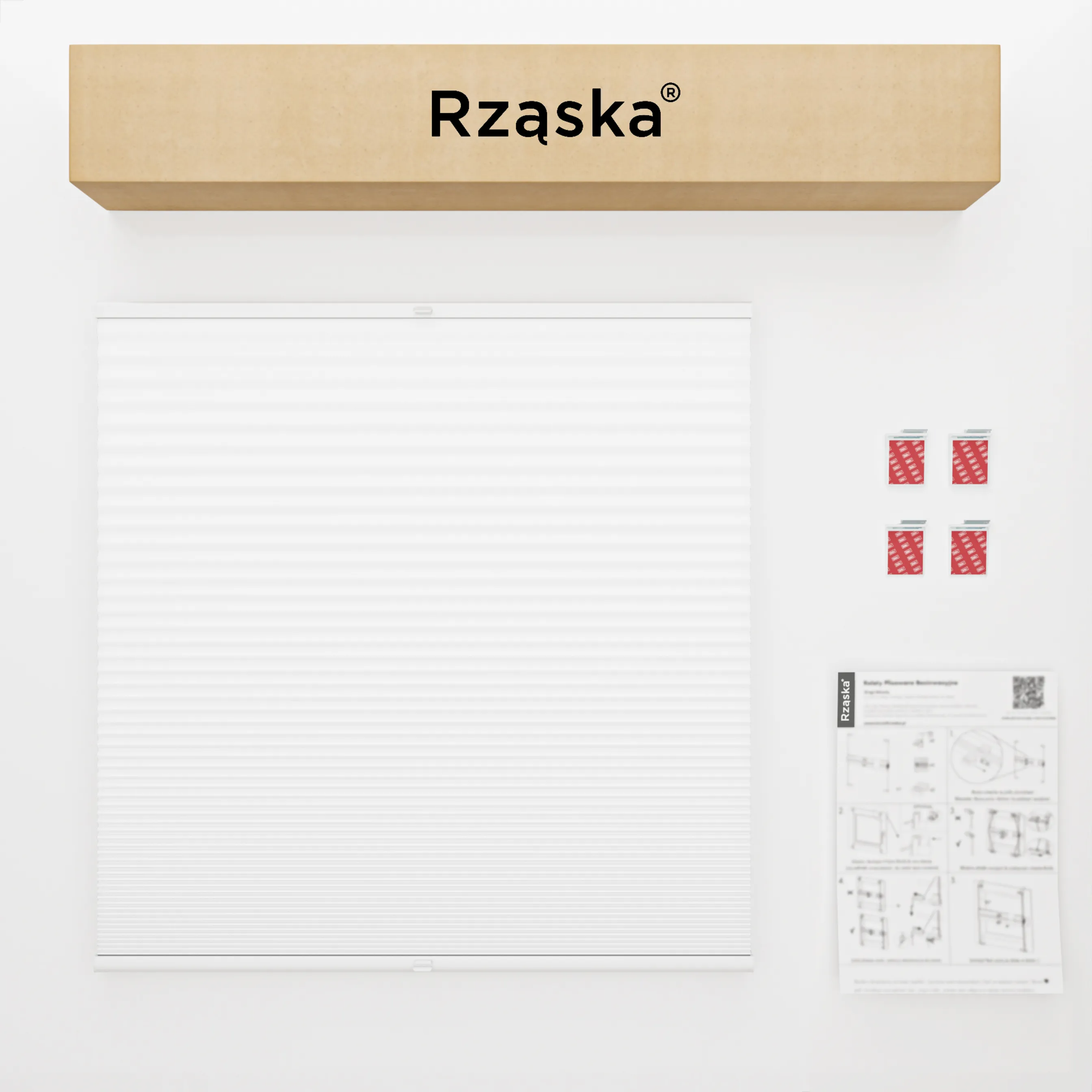 Bezinwazyjna roleta termoizolacyjna Rząska® na wymiar o strukturze plastra miodu kolekcja Honeycomb w kolorze Światło księżyca, białym z profilem orzechowym.